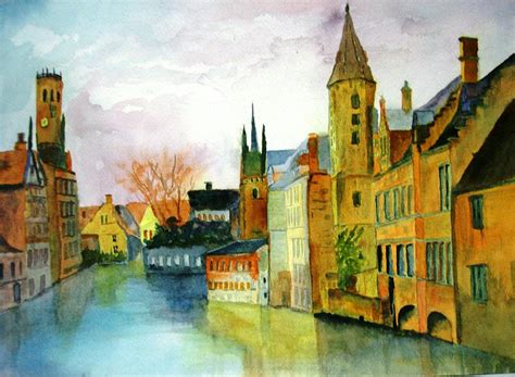 Brugge Belgium Canal Painting by Larry Hamilton - Pixels