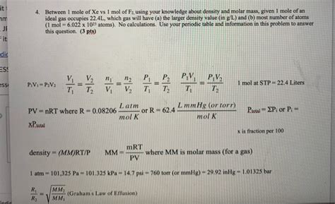 Solved it mר 4. Between 1 mole of Xe vs 1 mol of F2, using | Chegg.com