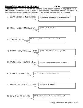 Law of Conservation of Mass Worksheet by Sparkling Science | TpT