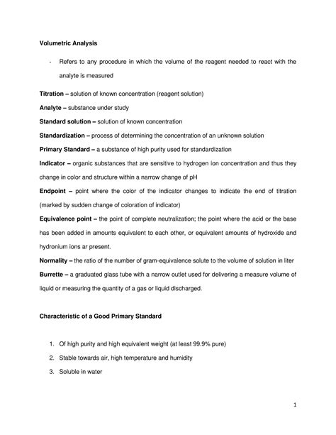 Volumetric-Analysis notes - Volumetric Analysis Refers to any procedure ...