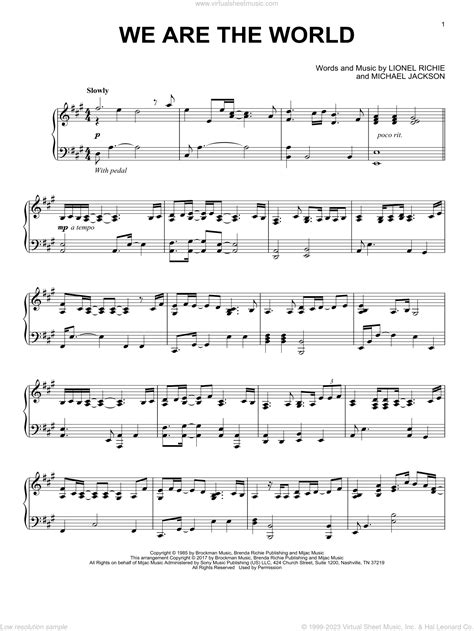 Africa - We Are The World, (intermediate) sheet music for piano solo