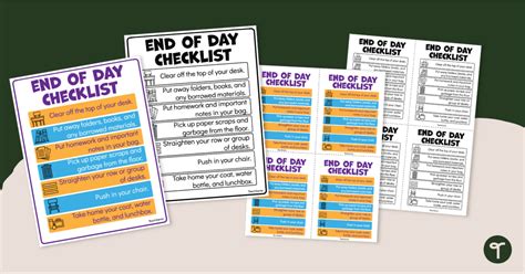 End of Day Checklist & Poster | Teach Starter