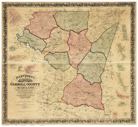 1862 Carroll Co MD Wall Map