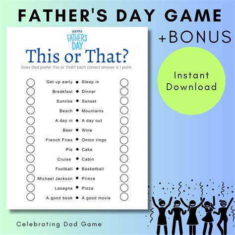 Fathers Day Game Fun Father Day Game for Fathers Day This or That Game Fathers Day Party Games ...