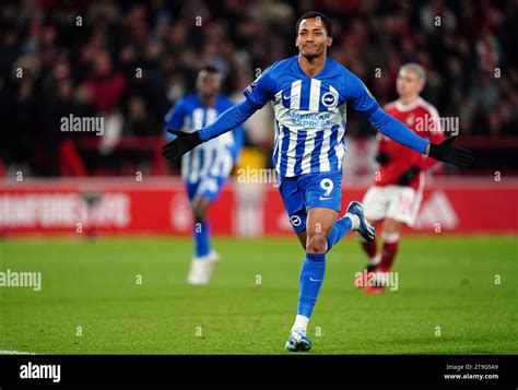 Brighton and Hove Albion's Joao Pedro celebrates scoring his sides ...