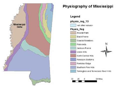 Physiographic map of Mississippi showing the delta region | Download ...