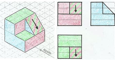 Aprendo: Ejercicio de vistas. Piezas en perspectiva isométrica.