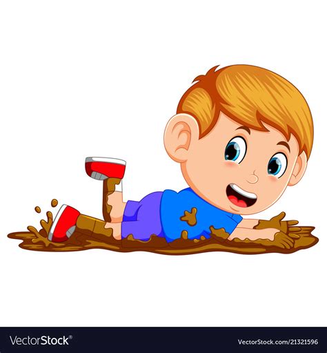 Cute boy playing in the mud Royalty Free Vector Image