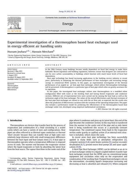 Experimental Investigation of A Thermosyphon Based Heat Exchanger Used ...