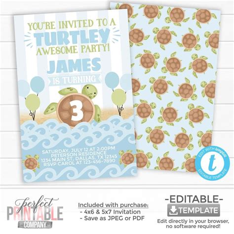 Sea Turtle Birthday Invitation Sea Turtle Party Invitation | Etsy | Turtle birthday invitations ...