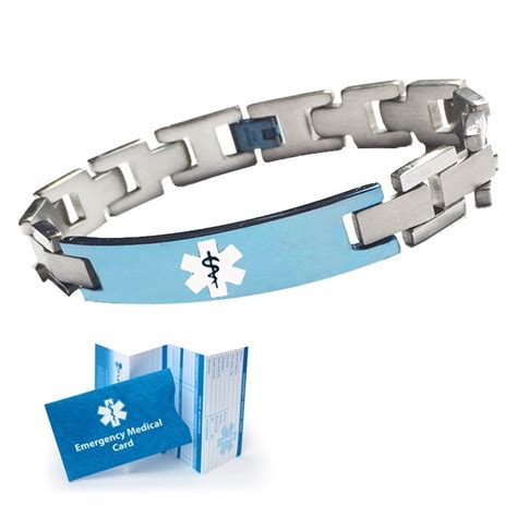 Seizure Disorder Blue Accent Box Link Medical Alert ID Bracelet for Men ...