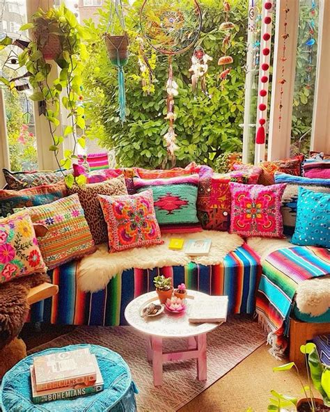 Happy brightly coloured seating area with heaps of boho cushions Bohemian Bedrooms, Cozy ...