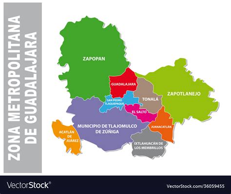 Colorful guadalajara metropolitan area map mexico Vector Image