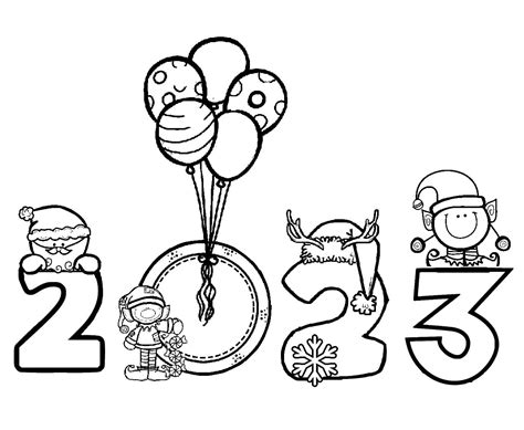 Merry Christmas 2023 with Elves coloring page - Download, Print or Color Online for Free