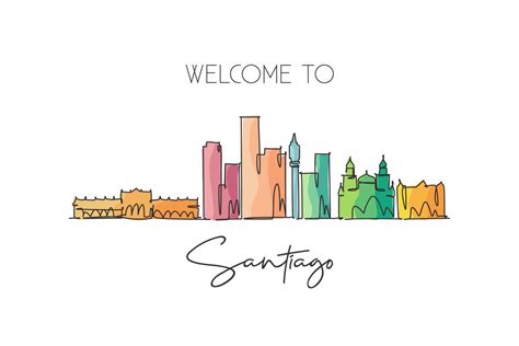 One single line drawing Santiago city skyline, Chile. World historical ...