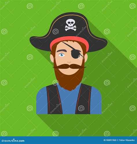 Pirate with Eye Patch Icon in Flat Style Isolated on White Background. Pirates Symbol Stock ...