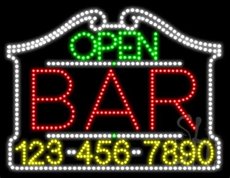 Bar Open with Phone Number Animated LED Sign - Bar LED Signs ...