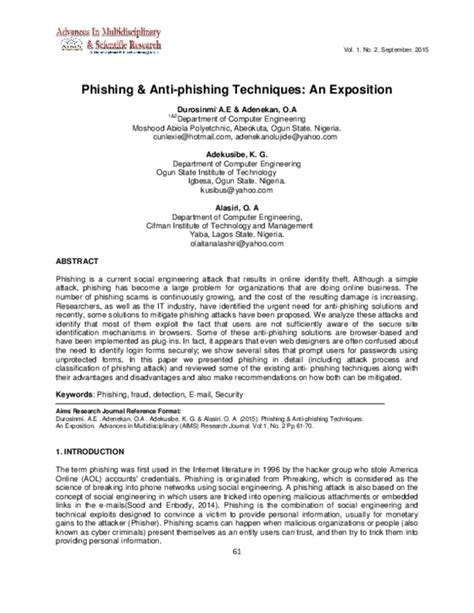 (PDF) Phishing & Anti-phishing Techniques: An Exposition | Adekunle E ...