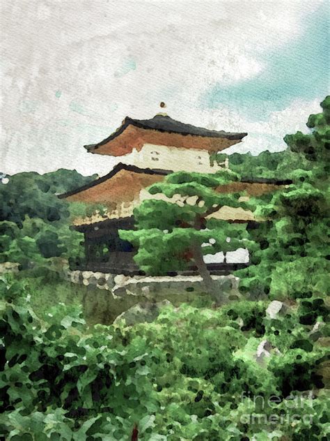 Watercolor Painting The Japanese Garden at Kinkaku-ji Temple in ...