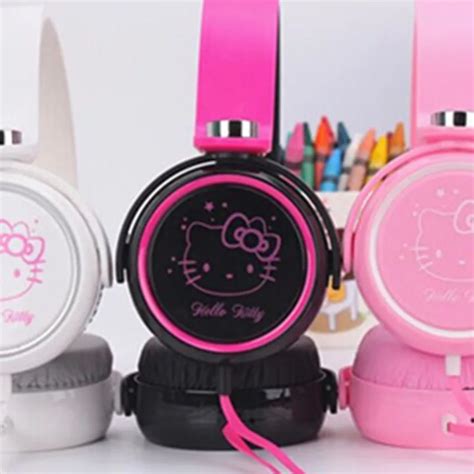 Hello Kitty headphones 3.5mm wired noise cancelling earphone headphone flat wire with microphone ...