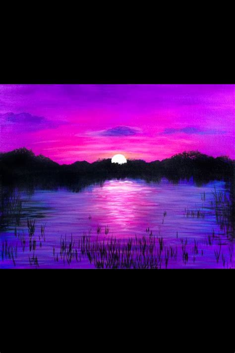 Purple sunset across the lake painting idea, art. | Paint night ideas | Pinterest | Sunset ...