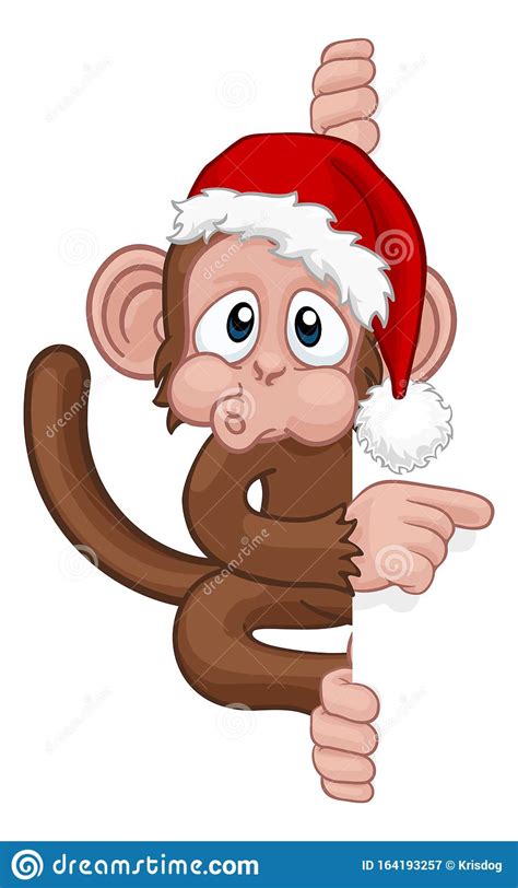 Christmas Monkey Cartoon Character in Santa Hat Stock Vector ...