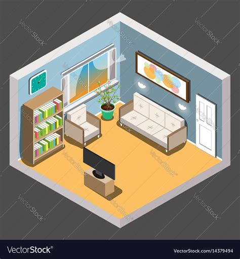 Isometric living room vector image on VectorStock | Living room vector ...