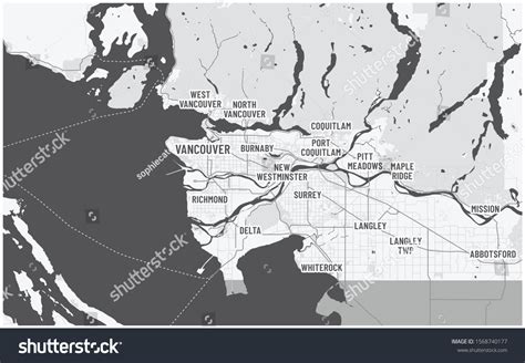 Greater Vancouver Map Municipalities Canada British Stock Vector ...