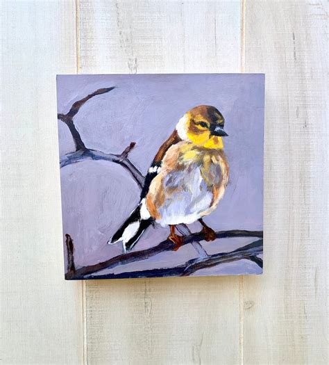 Small Bird Painting Yellow Bird Painting Goldfinch Art Bird - Etsy