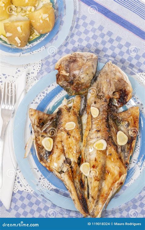 Grilled European Seabass with Potato Stock Photo - Image of mediterranean, cuisine: 119018324