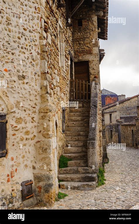 Medieval architecture of Perouges, France, a walled town, a popular ...