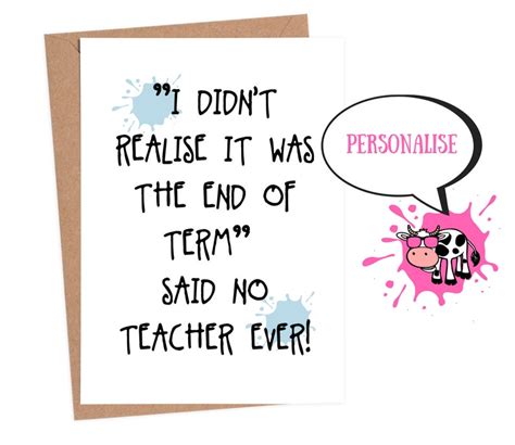 Funny Teacher Card Funny Teacher Thank You Card Personalised - Etsy