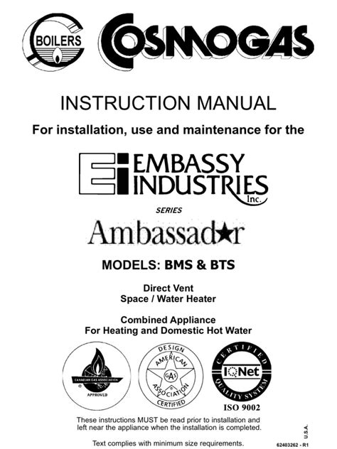 Installation and Safety Manual for BMS and BTS Direct Vent Space/Water Heaters | PDF | Water ...