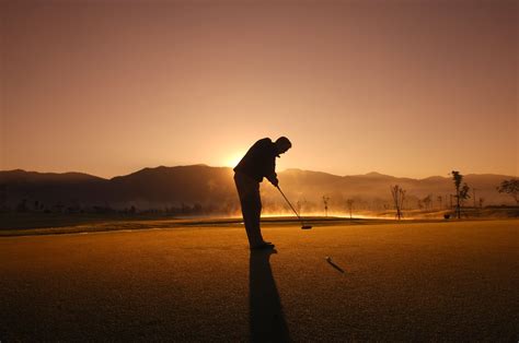 Download Golf Course Golfer Golf Club Silhouette Sunset Golf Sports 4k ...