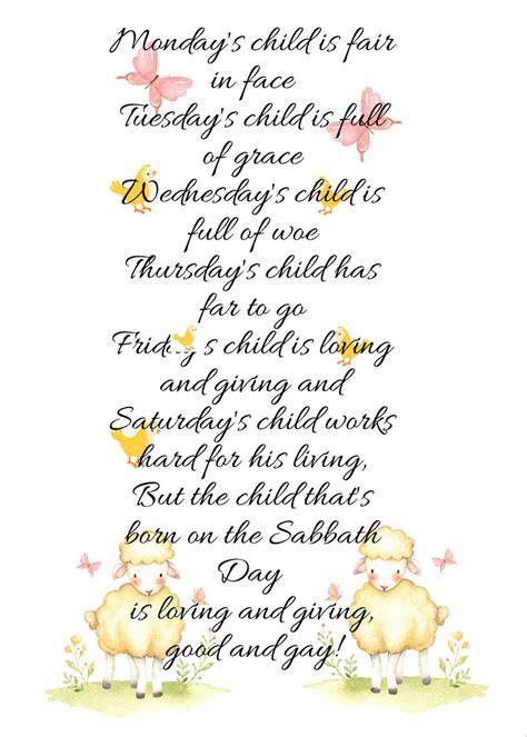 Sunday's Child Poem, Mondays Child Tuesdays Child - Etsy