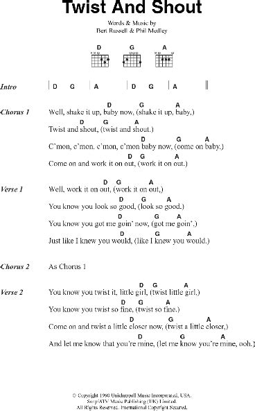 Twist And Shout - Guitar Chords/Lyrics | zZounds