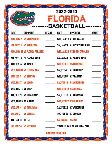 2022-2023 College Basketball Schedules - SEC