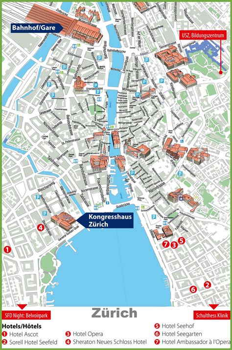 Zürich city center map - Ontheworldmap.com