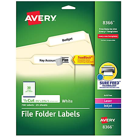 Avery TrueBlock Permanent File Folder Labels 8366 23 x 3 716 White Pack Of 750 - Office Depot