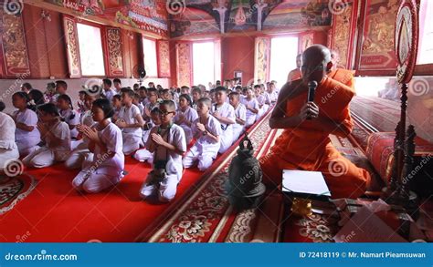 Visaka Bucha Day at Wat Thai (Candle Waving Rite). Students Hold Flower Sacrifice Stock Video ...