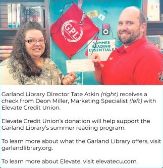 Elevate Credit Union's Donation Will Help Support The Garland Library's, Garland Library