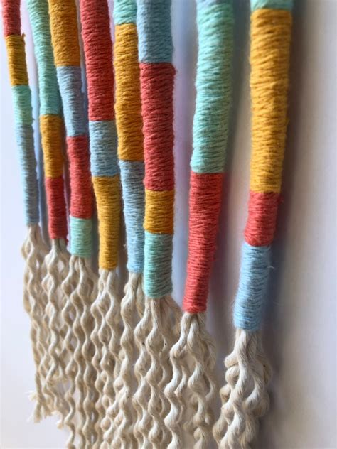 Colorful macrame wrapped rope wall hanging | Etsy