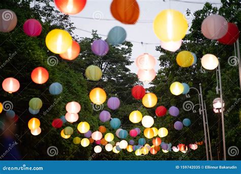 Colourful Lanterns Hanging in the Park. Stock Image - Image of equipment, color: 159742035