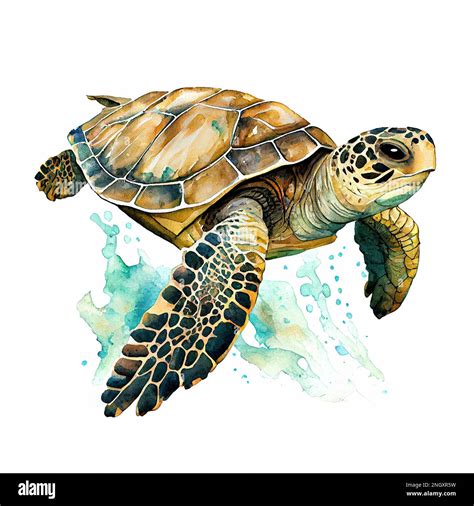 Sea cute turtle watercolor color illustration Marine animals Stock Photo - Alamy