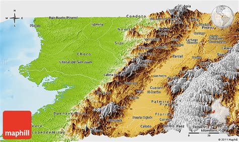 Physical Panoramic Map of Valle Del Cauca