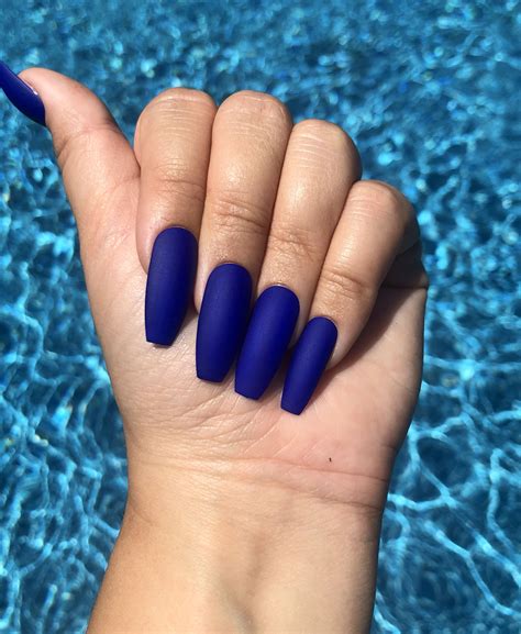 Acrylic Nails Coffin Matte, Blue Matte Nails, Royal Blue Nails, Navy Blue Nails, Acrylic Nail ...