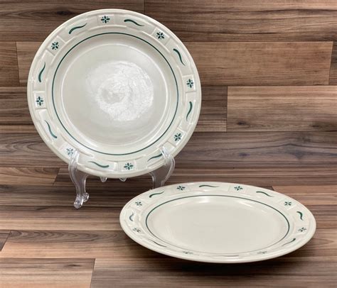 Vintage Longaberger Pottery Dinner Plates Woven traditions Heritage Green Set of 2