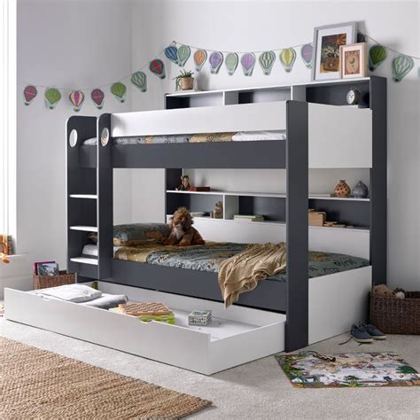 Oliver Grey/White Storage Bunk Bed w/Drawer | Happy Beds