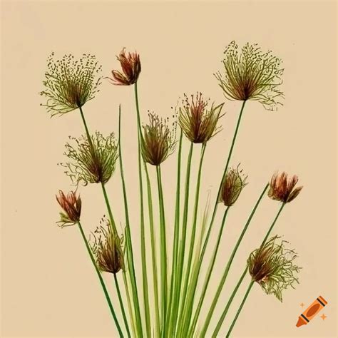 Detailed drawing of cyperus papyrus leaves bouquet on Craiyon