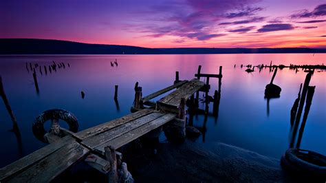 Long time exposure landscape with lake after sunset, Lake Varna ...